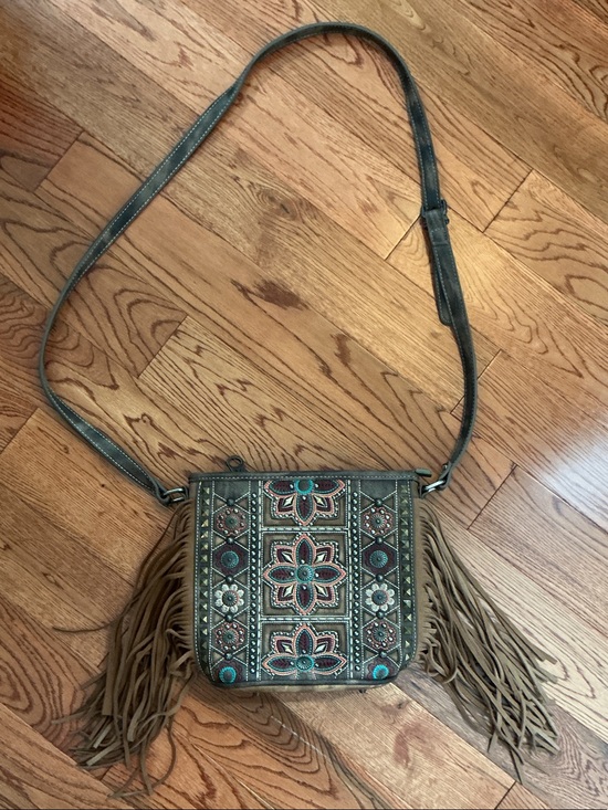 Montana West Handbags - Montana West Embroidered And Studded Fringe Crossbody